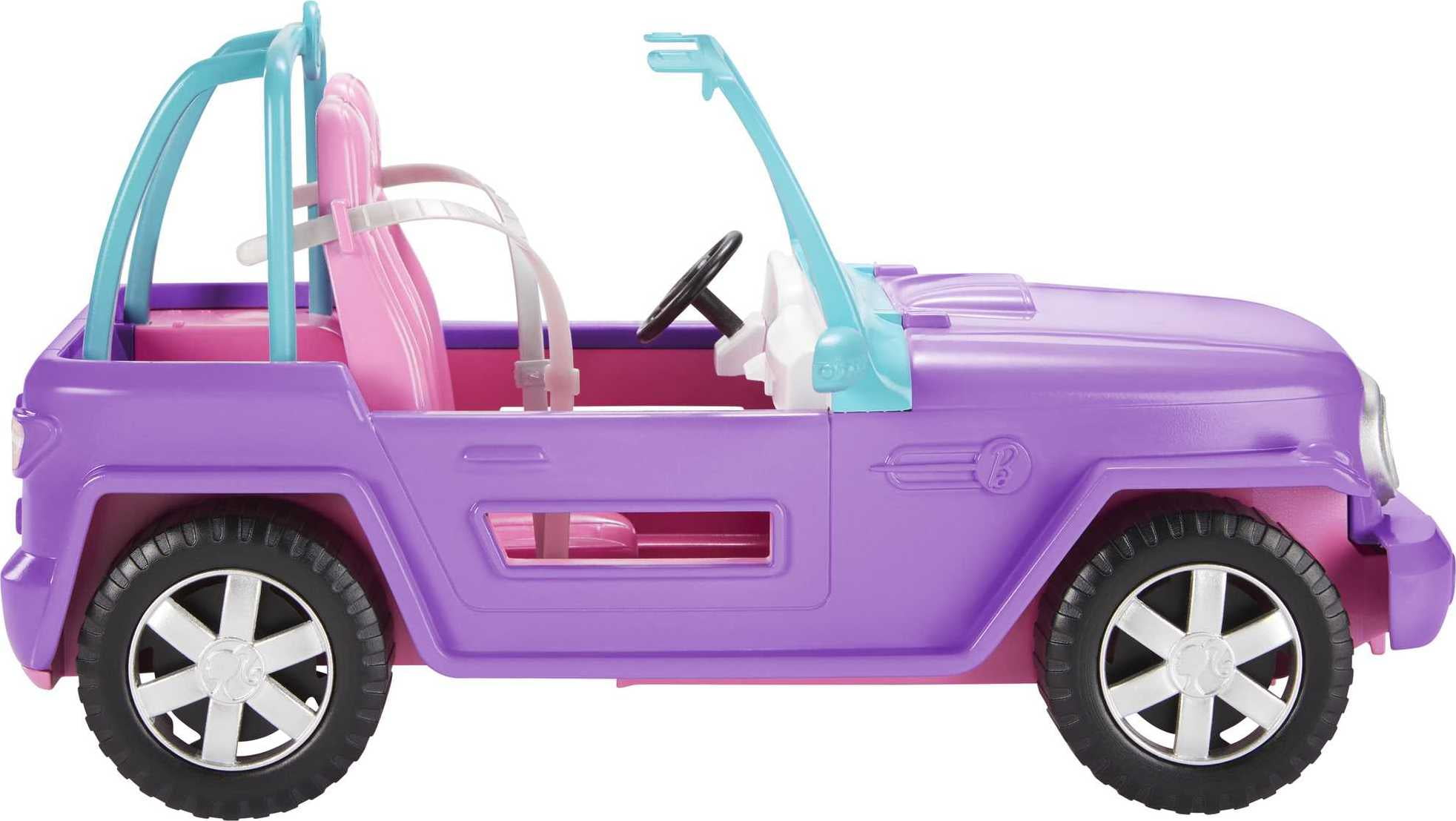 Barbie Adventure Off-Road Vehicle, Purple with Pink Seats, Rolling Wheels, for Kids Aged 3-7