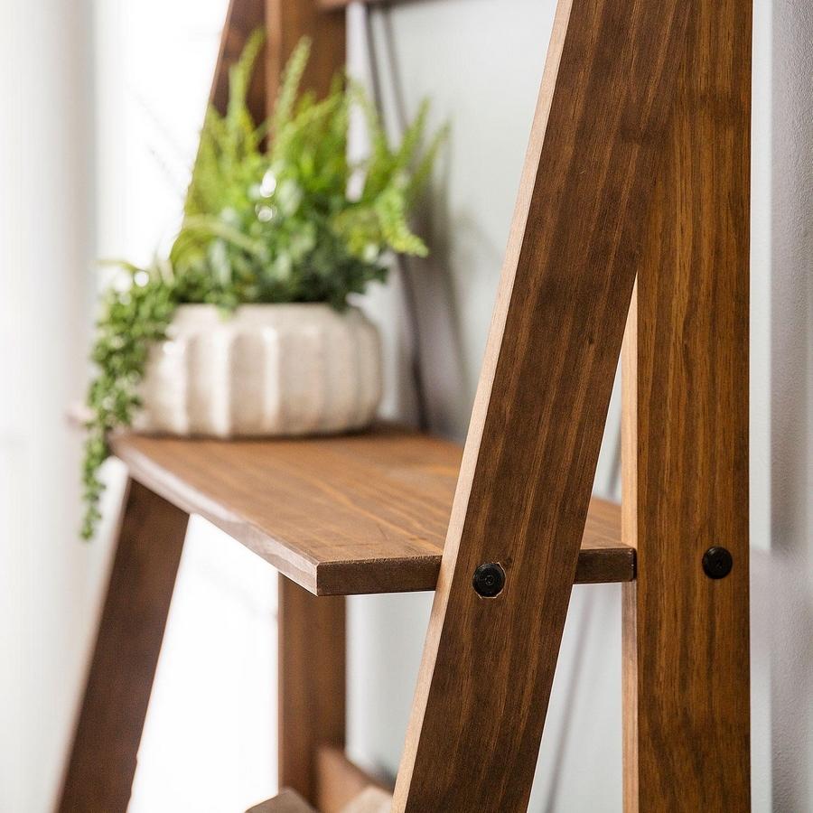 Frankie 68′′ Solid Wood Ladder Bookshelf – Brown