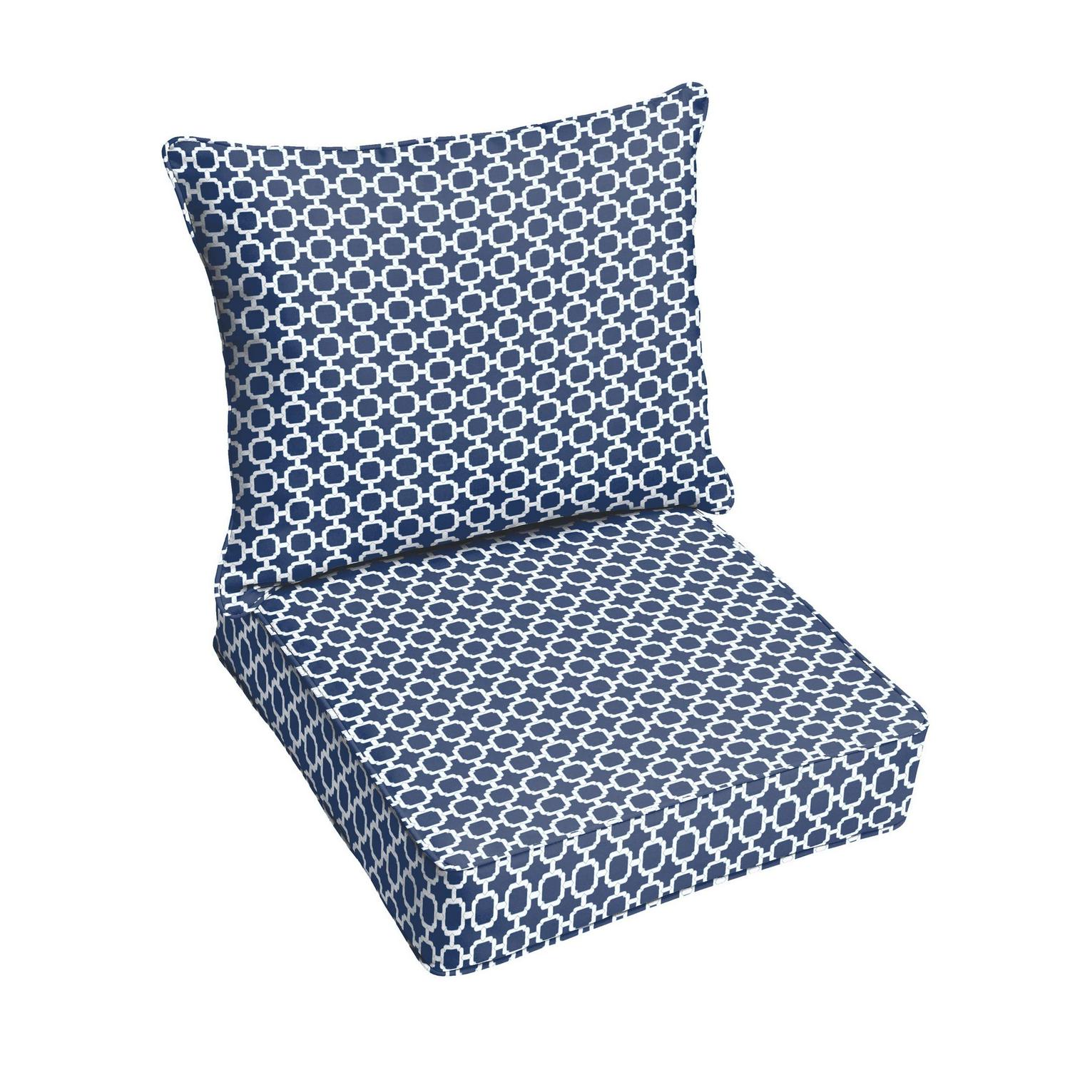 Sorra Home Navy Chainlink Indoor/Outdoor Cushion Set – Fade & Mildew Resistant, Eco-Friendly Fill, Includes Pillow & Cushion