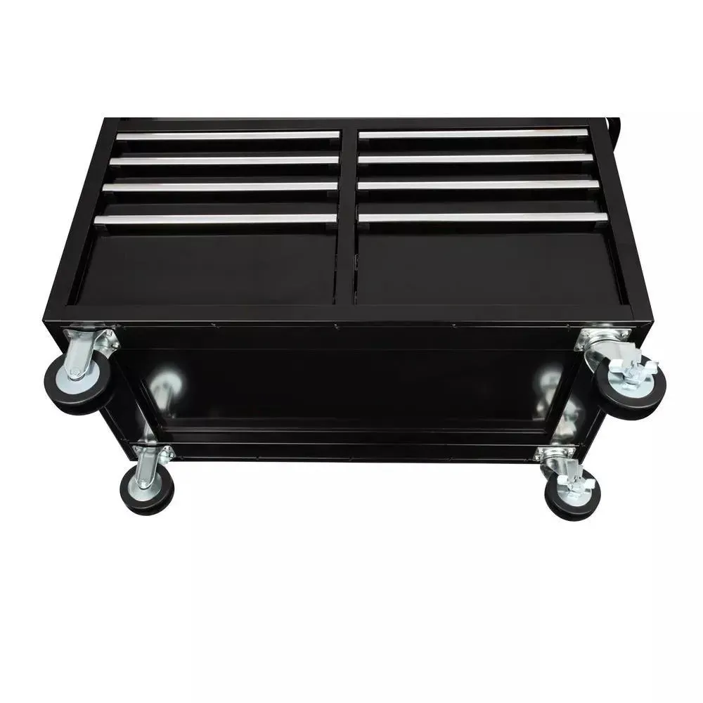 Gloss Black 46′′ 9-Drawer Mobile Tool Chest Workbench with Wood Top & Power Strip