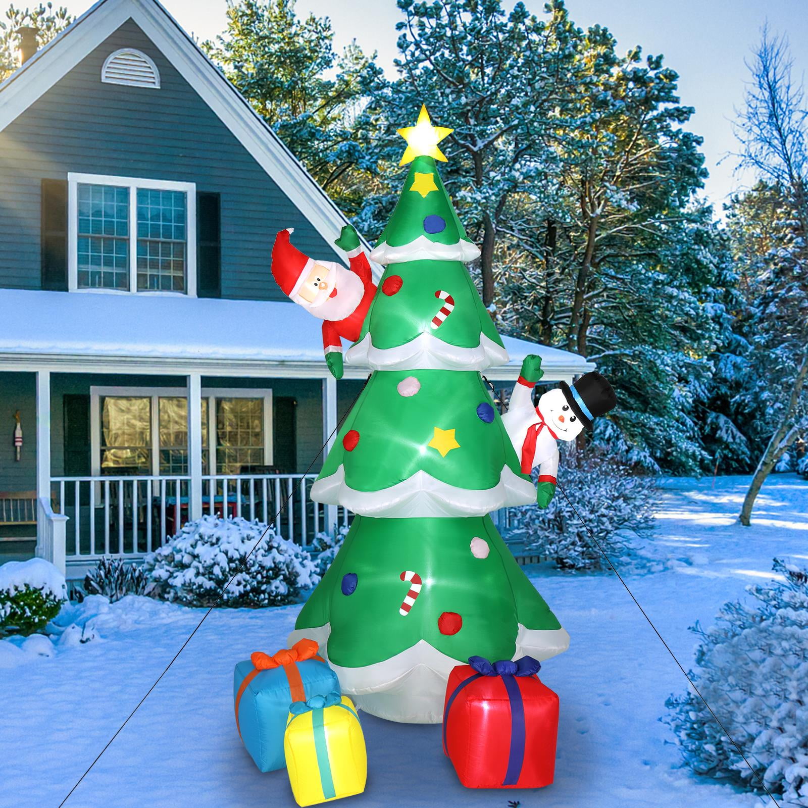 Ktaxon 8ft Inflatable Christmas Tree with LED, Santa, Snowman & Gift Boxes for Yard Decor