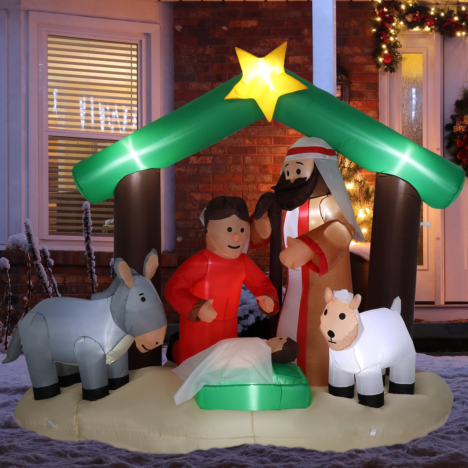 Ktaxon 6ft Inflatable Nativity Scene with Holy Family and Pre-Lit Baby Jesus for Outdoor Christmas Decor