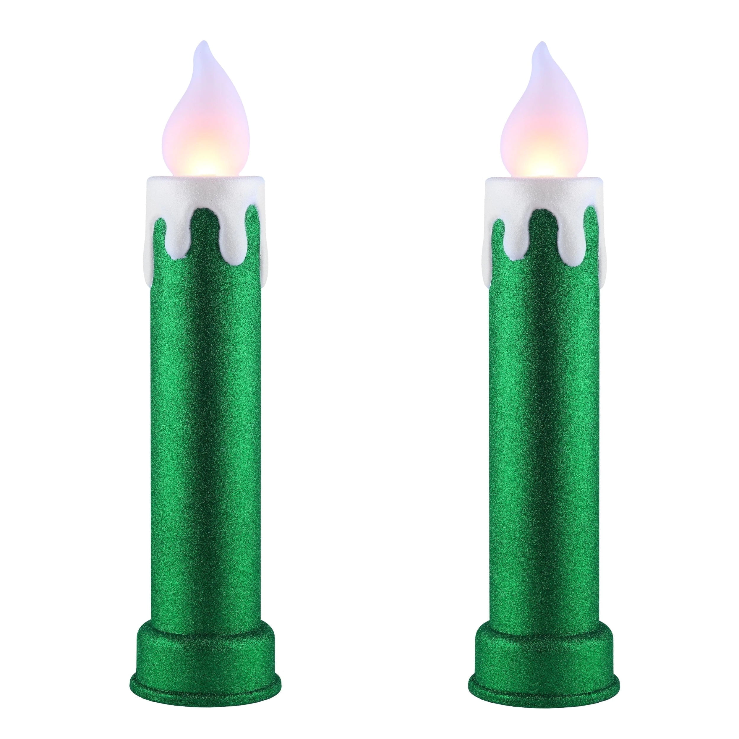 Mr. Christmas 24′′ Green Blow Mold Candles Set of 2 with LED Flickering Flame for Indoor/Outdoor Holiday Decor
