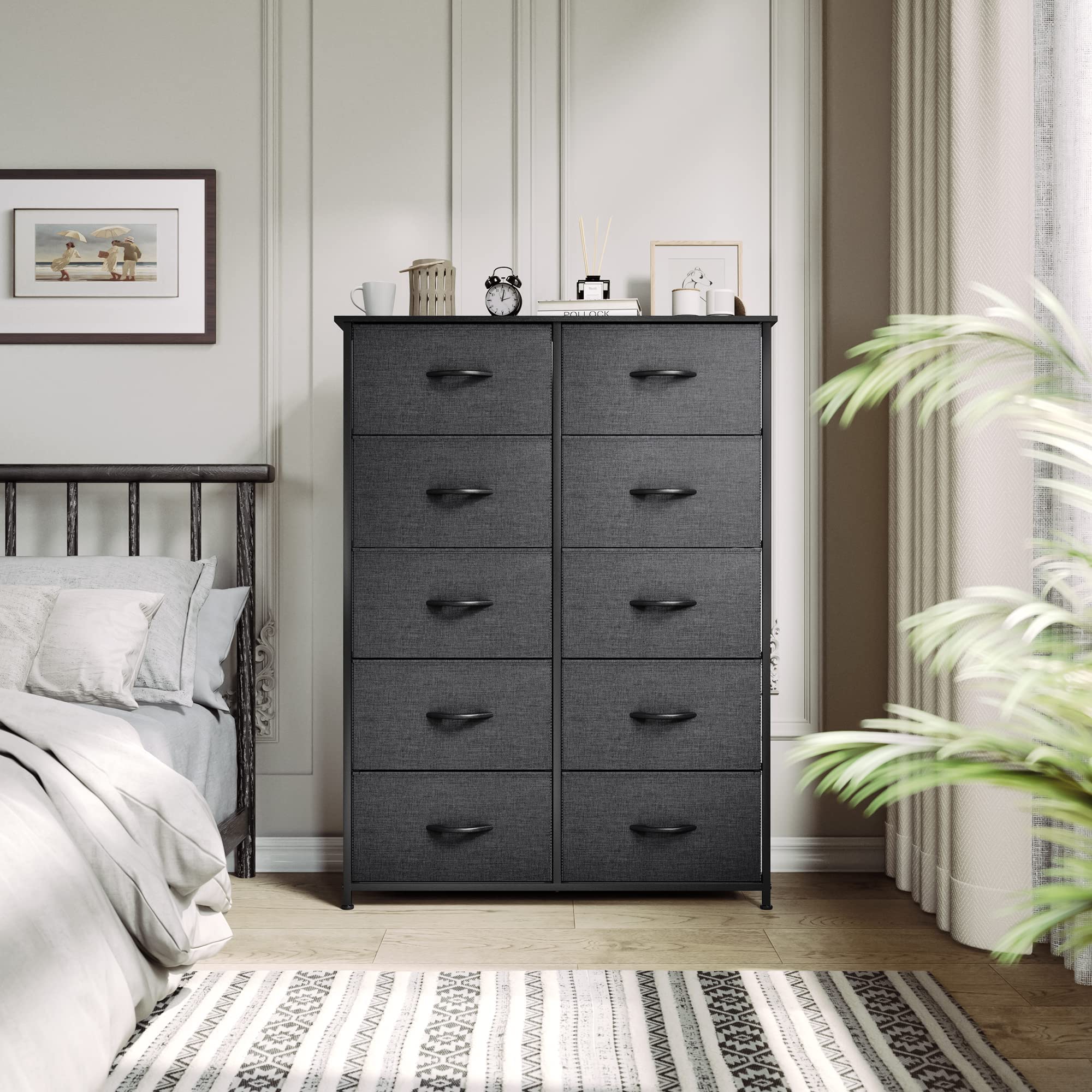 YITAHOME Charcoal Storage Dresser with 10 Drawers, Metal Frame & MDF Top, 33.9′′x11.8′′x47.2′′ for Bedroom & Living Room