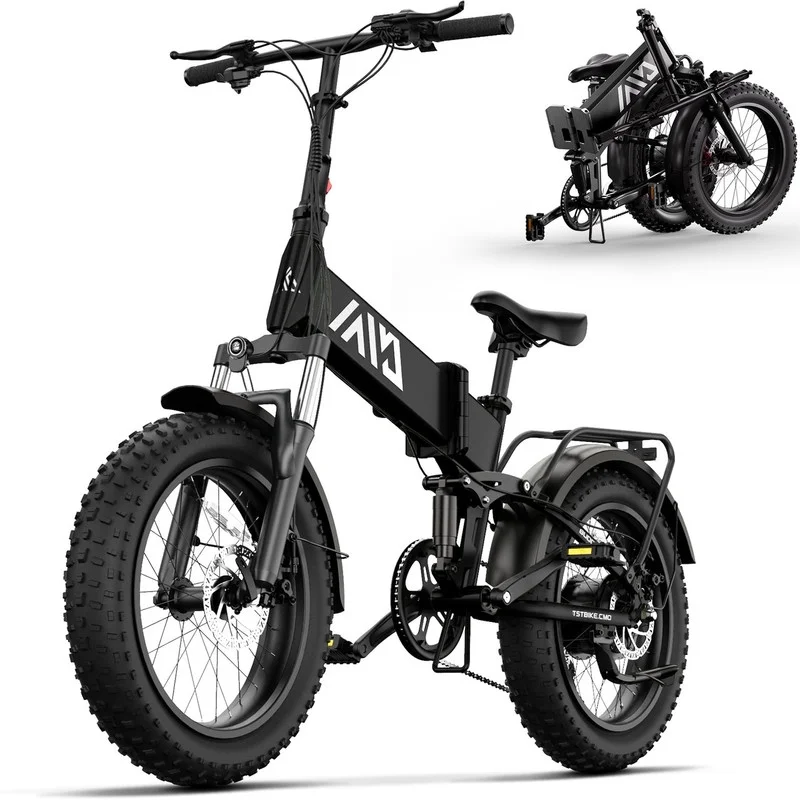 TST Buddy Pro 750W Foldable Electric Bike, 20′′ Fat Tire, 48V 13Ah Battery, Dual Suspension, LCD Display, Black