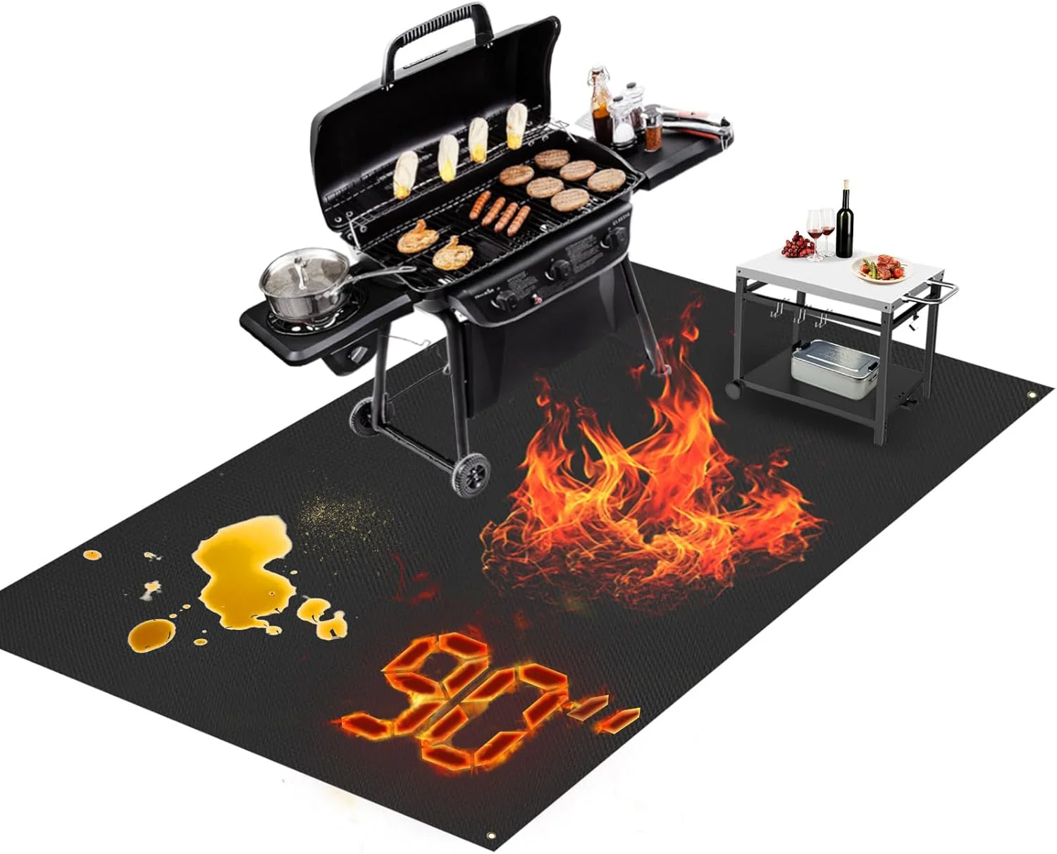 Extra Large Fireproof Grill Mat 90×48 Inch, Heat Resistant Deck Protector, Waterproof, Fits Blackstone & Weber Grills