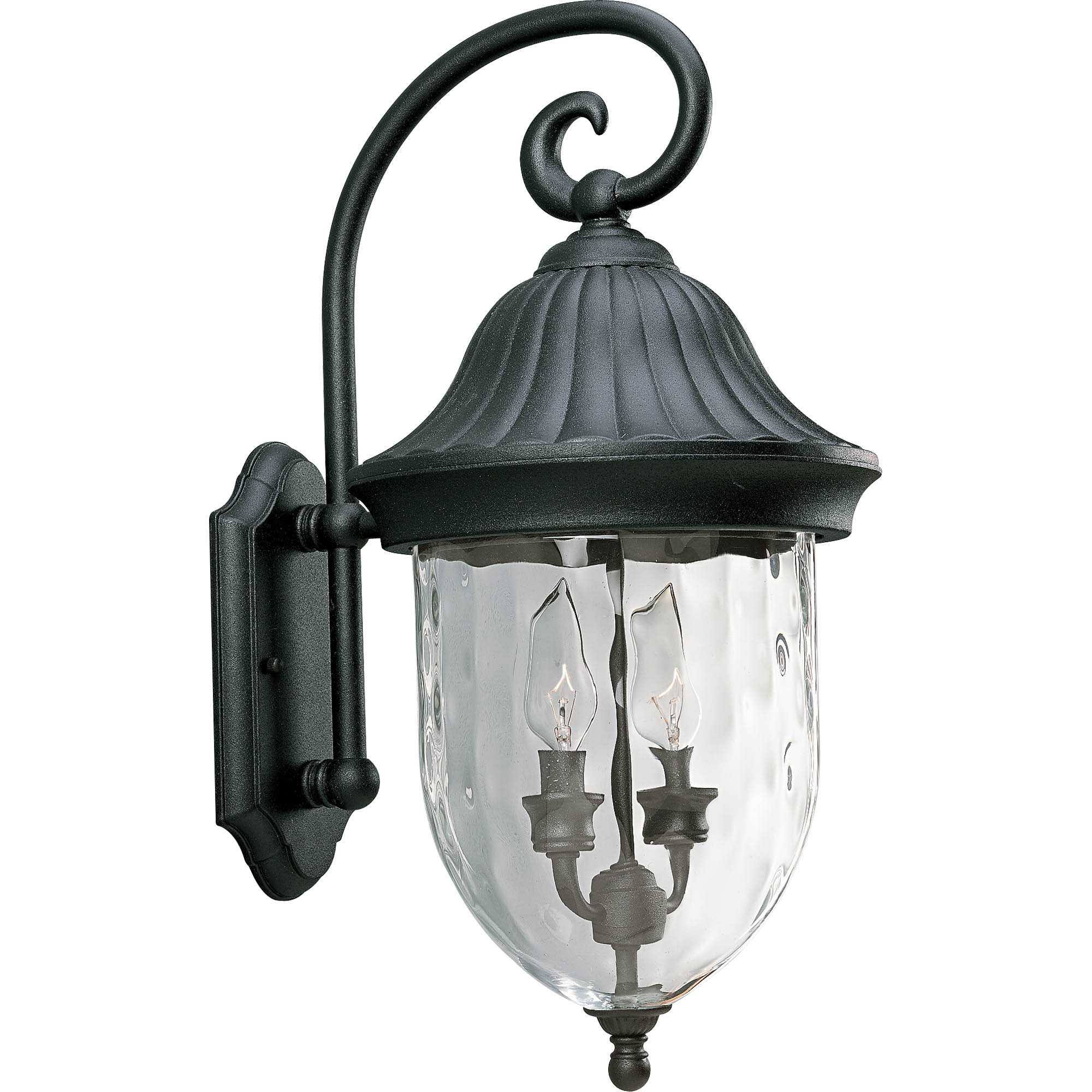Progress Lighting Coventry 2-Light Wall Lantern, Textured Black, Outdoor, Optic Hammered Glass Shade