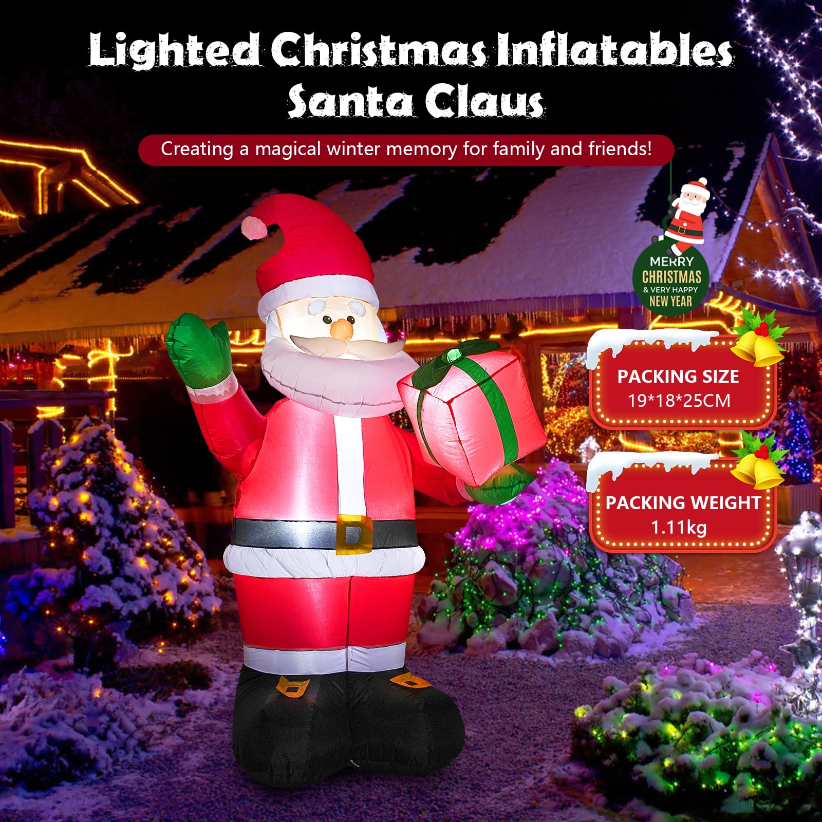 JingleJoy 8 Ft Inflatable Santa Claus with LED Lights, Outdoor Christmas Decoration for Yard and Garden