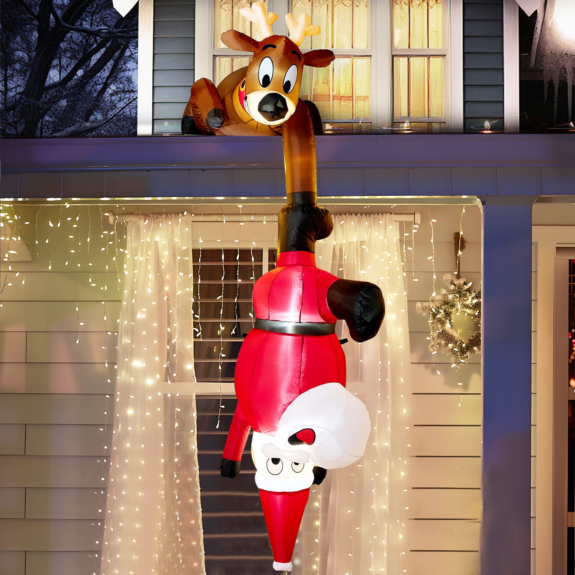 Syncfun 8 FT Christmas Inflatable Reindeer & Climbing Santa with LED Lights for Outdoor Yard Decor