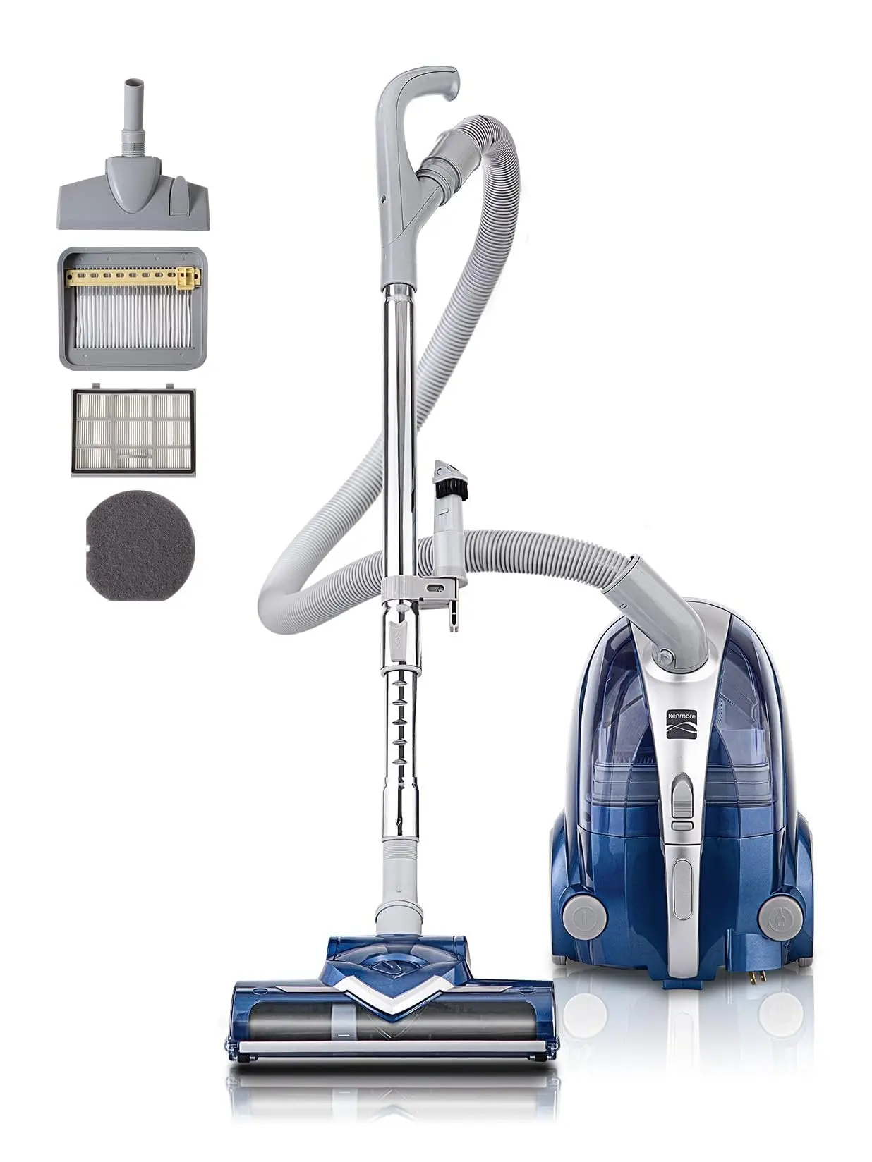 Kenmore Pet-Friendly Lightweight HEPA Canister Vacuum with Variable Modes, Retractable Cord, and Pet Brush - Blue