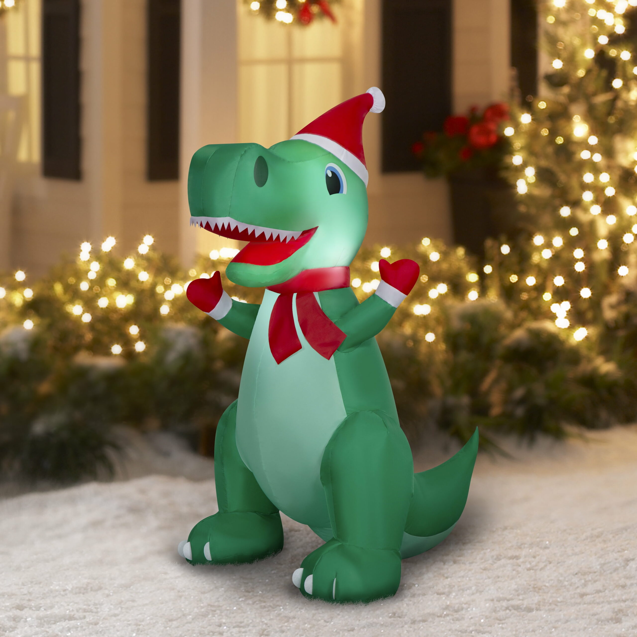 Gemmy Christmas Inflatable Yard Decoration, Tyrannosaurus Rex, 4 ft, LED Lights, Easy Setup