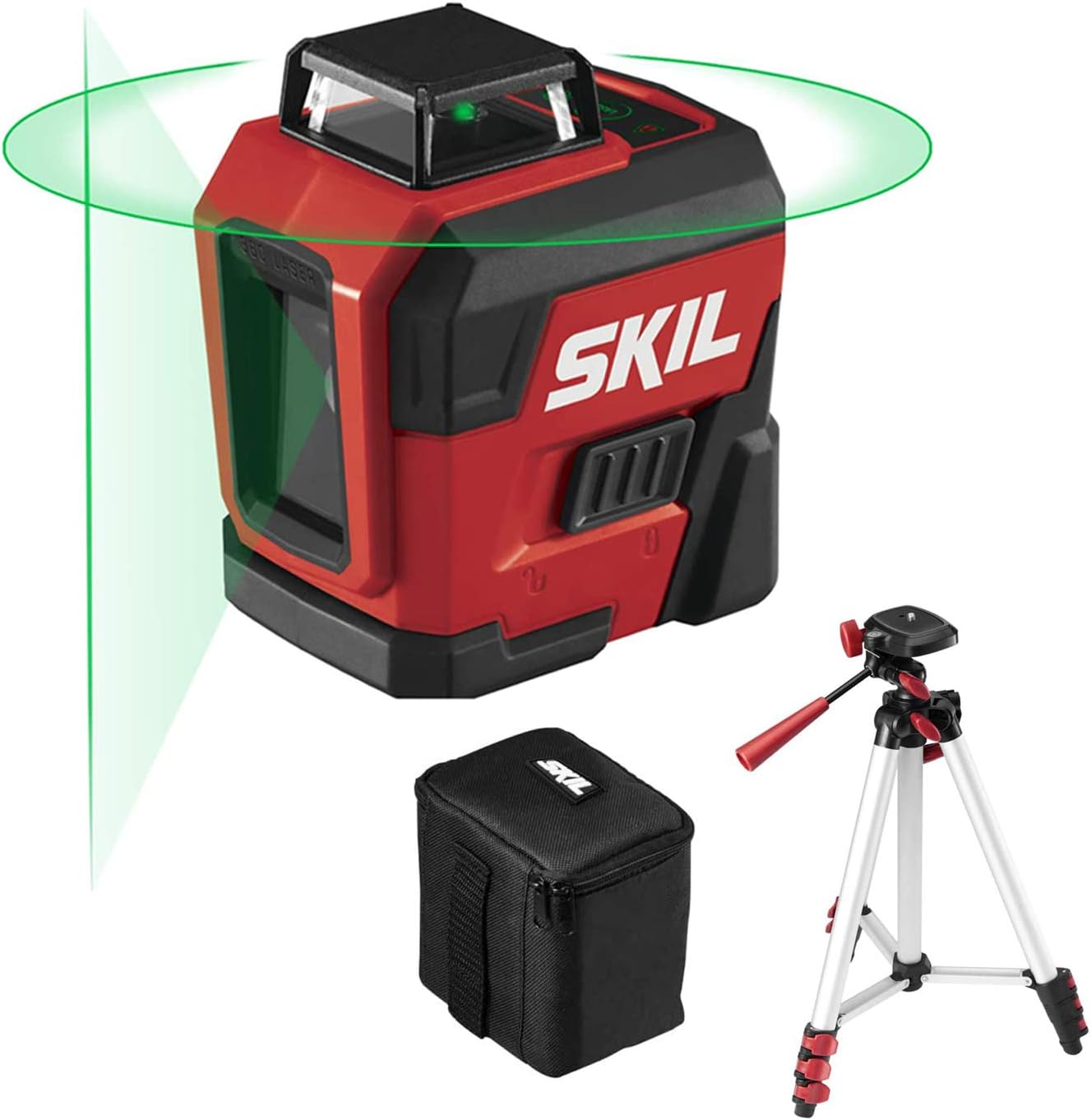 LL9322G-01 Self-Leveling Green Cross Line Laser 100ft with Rechargeable Battery, Tripod & Bag