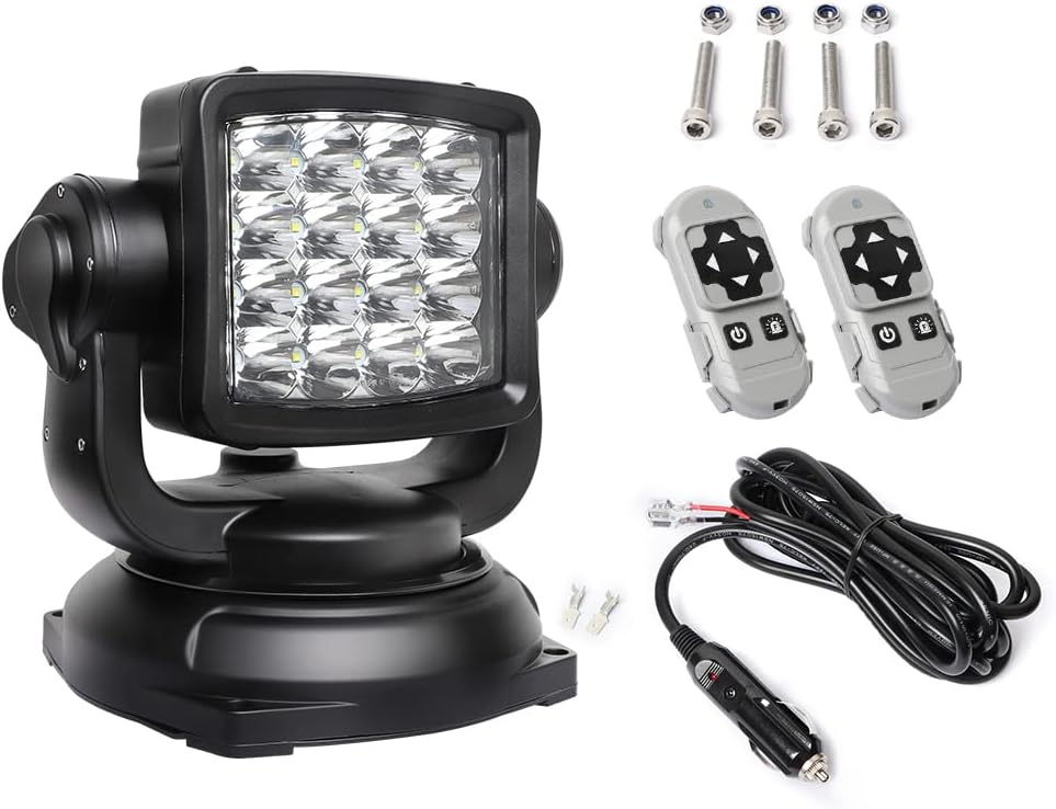 Searchlight Marine Boat Spotlight – 8000 Lumens, Wireless Remote, Magnetic Base, Cigarette Lighter Cable, White