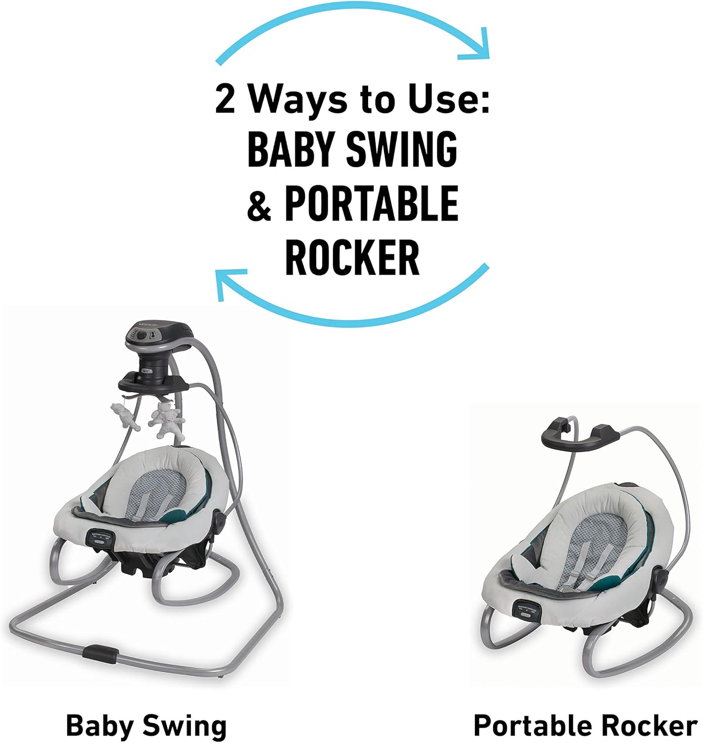 Graco DuetSoothe Swing and Rocker, Sapphire, 6 Speeds, 3 Positions, Portable, 2-Speed Vibration, For Infants 5.5-30 lb