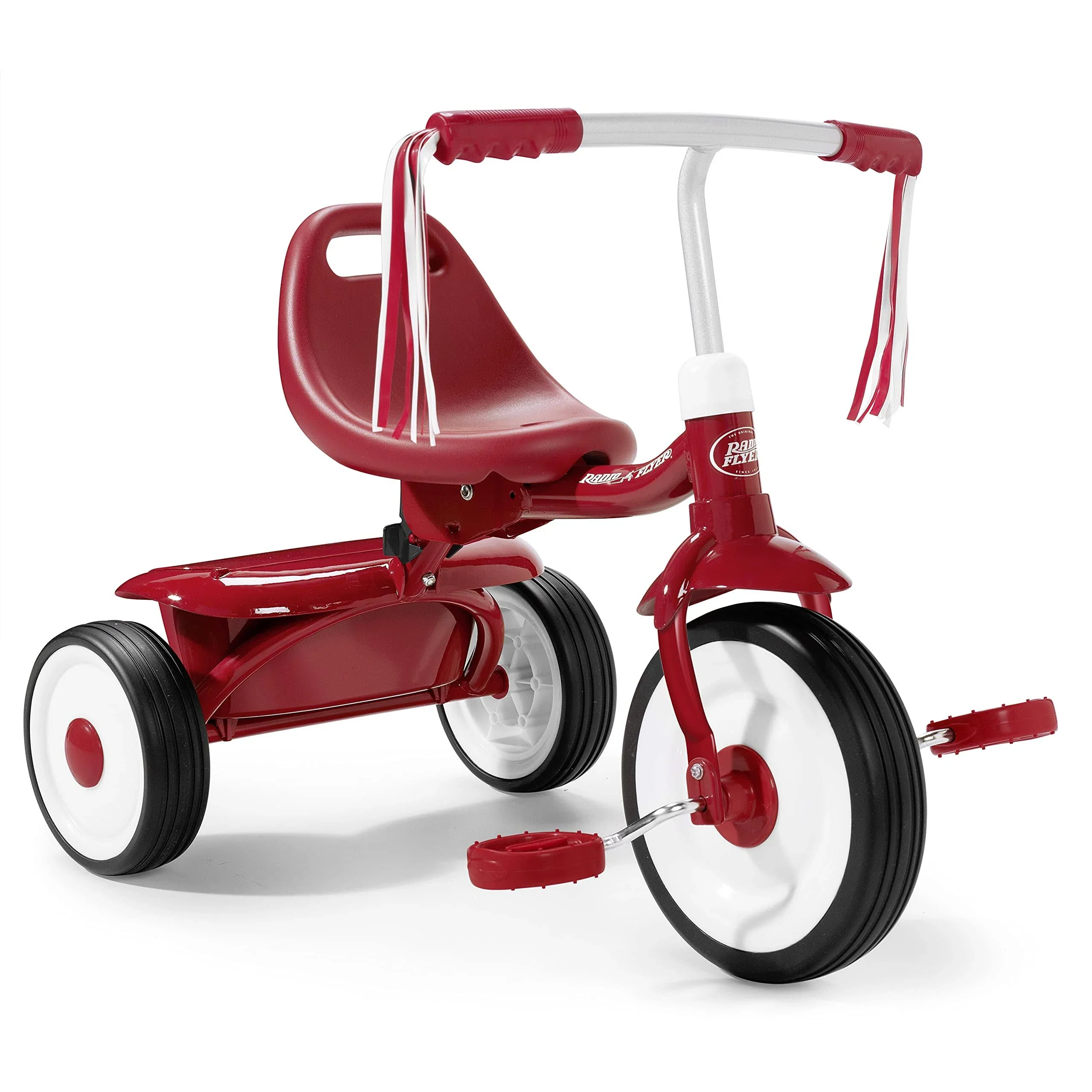 Radio Flyer Fold 2 Go Trike, Red – Portable Folding Tricycle with Streamers, Metal Frame, Ages 1.5-3