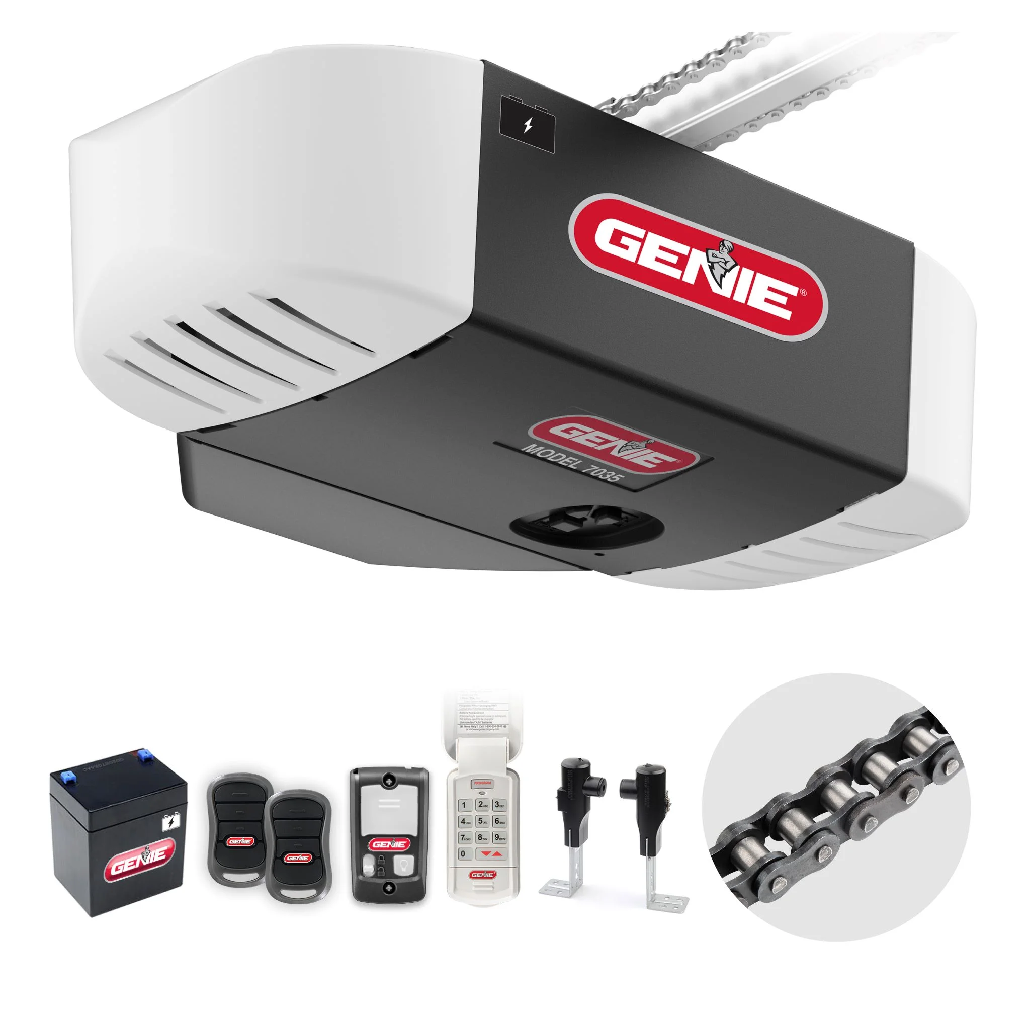 Genie Chain Drive 750 Garage Door Opener 3/4 HPC with Battery Backup, Quiet Chain Drive, Easy Installation, Includes Remotes & Keypad