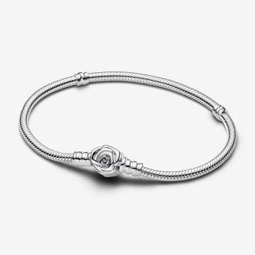 Pandora Moments Rose Bloom Clasp Bracelet  925 Sterling Silver Snake Chain - charm outlets