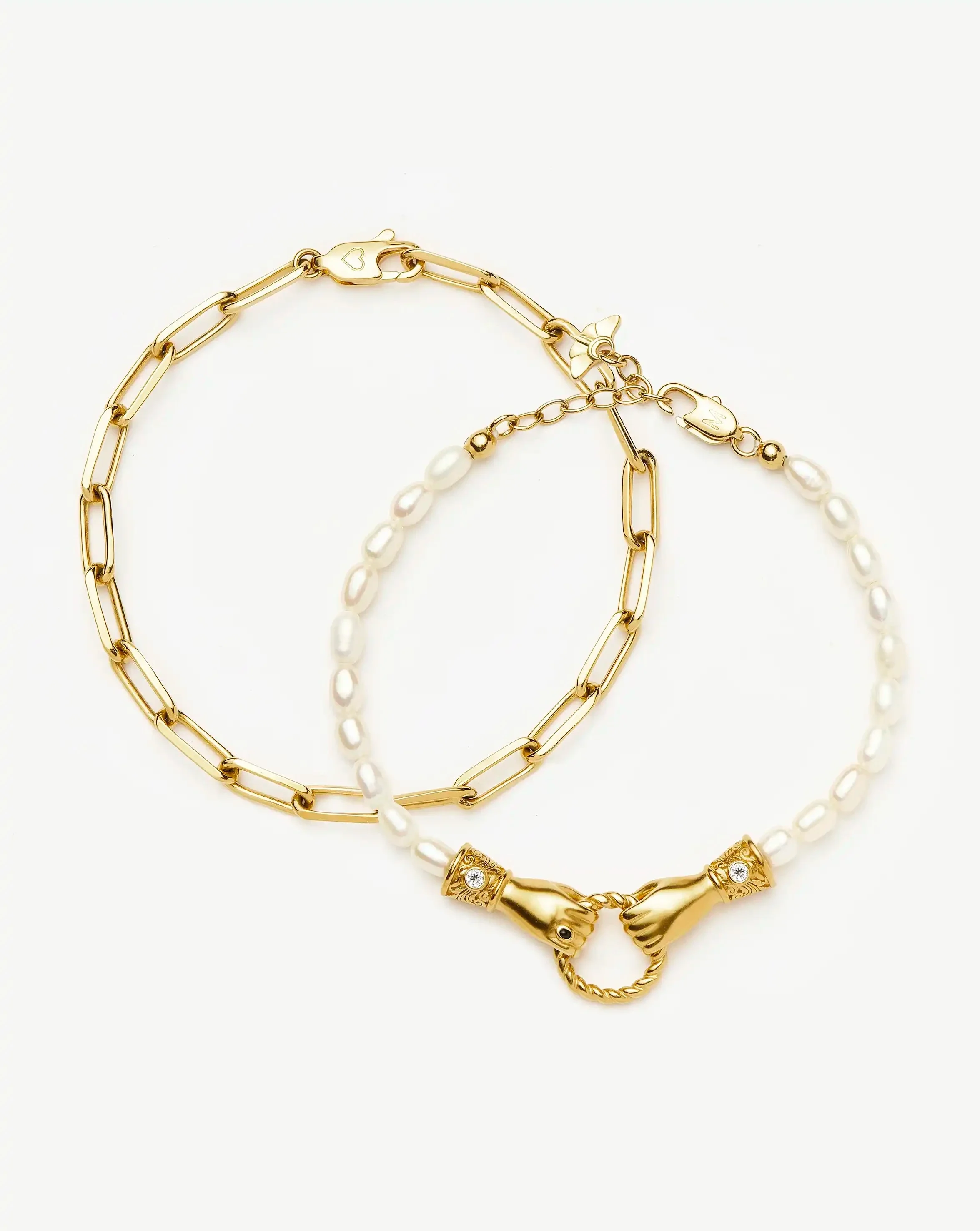 In Good Hands Pearl & Chain Bracelet Set | 18ct Gold Plated / Pearl & Black Onyx
