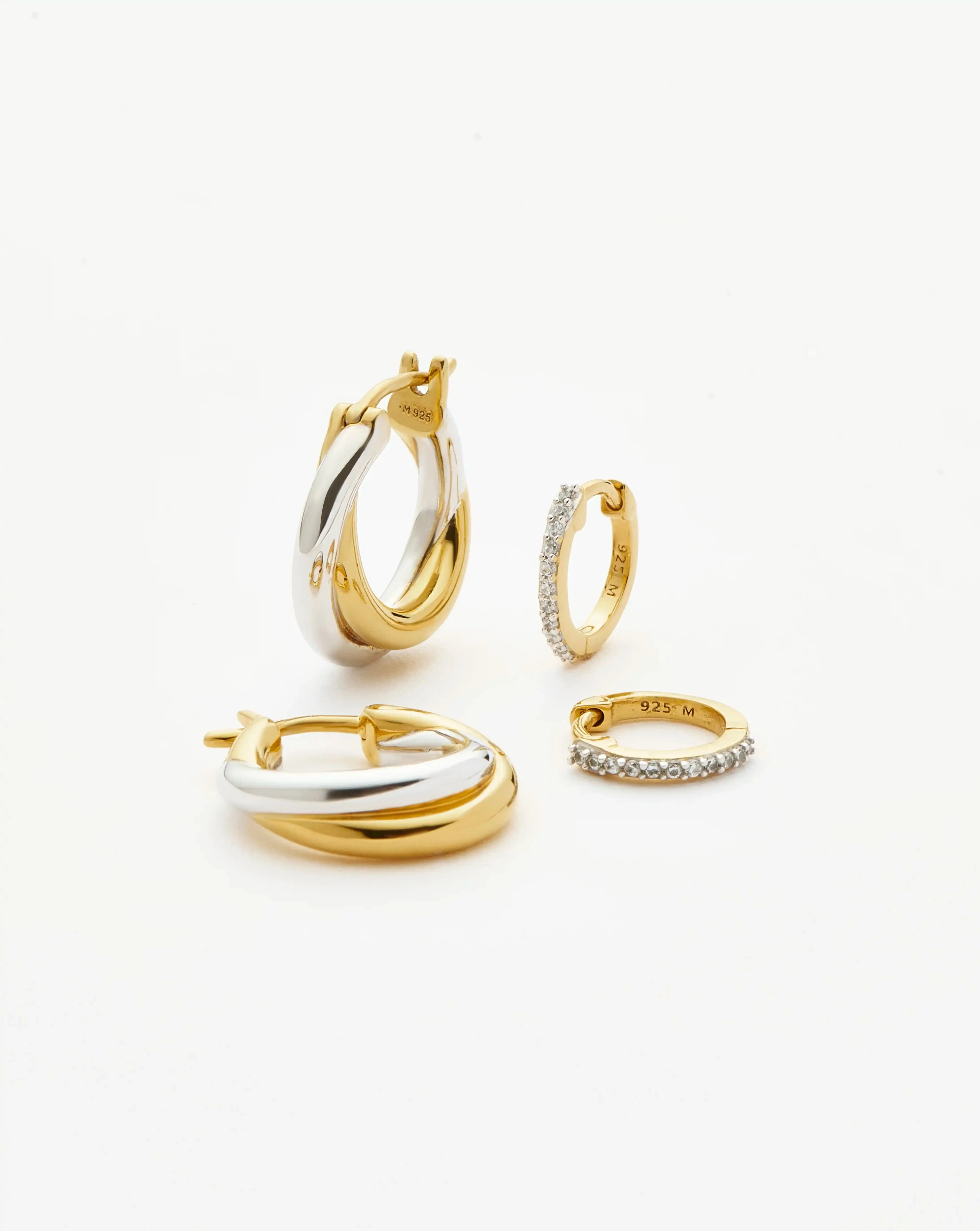 Lucy Williams Entwine Hoop Earrings & Pave Huggies Set | Mixed Metal / 18ct Gold Vermeil