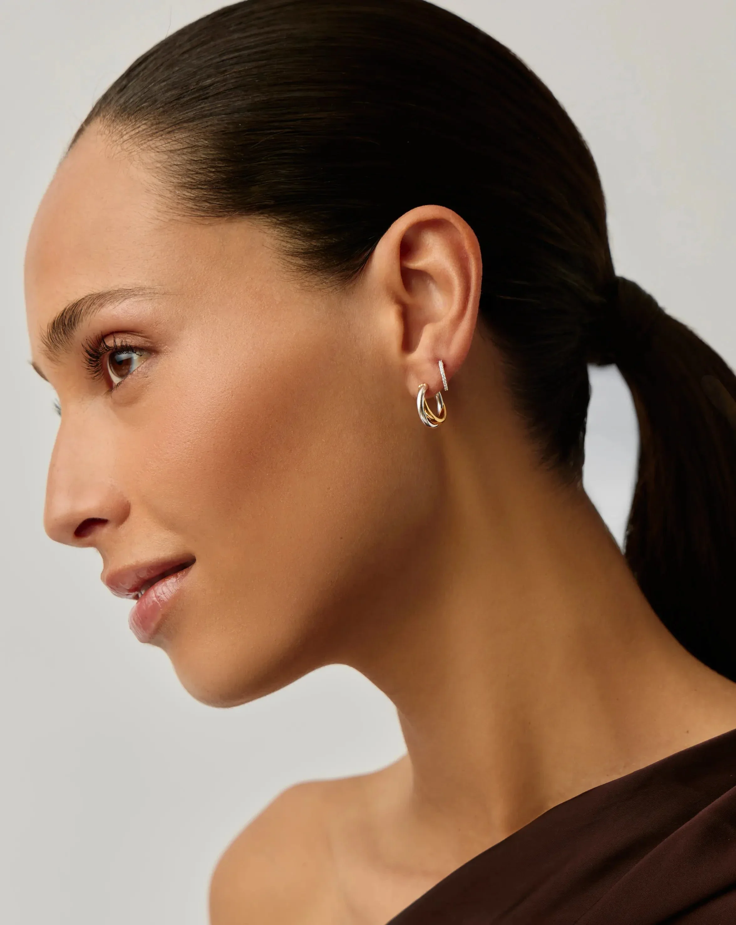 Lucy Williams Entwine Hoop Earrings & Pave Huggies Set | Mixed Metal / 18ct Gold Vermeil