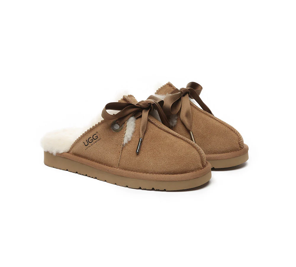 australian shepherd ugg slippers women sheepskin wool adjustable ribbon bow ruby