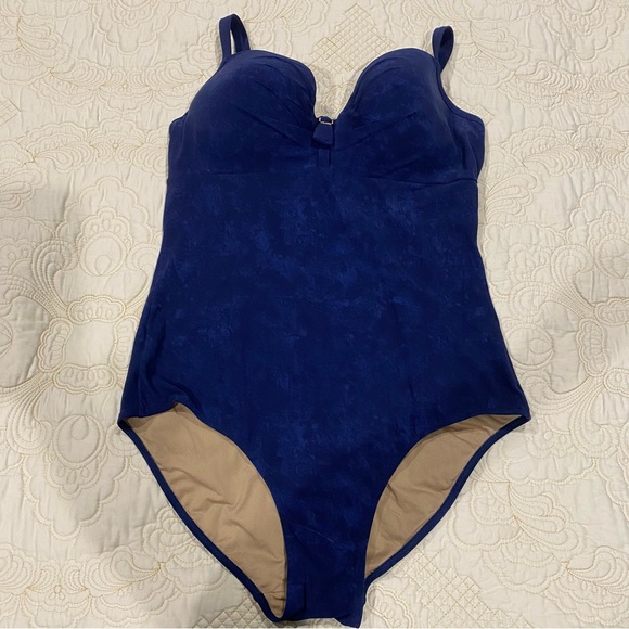 Marlies Dekkers Swimsuit Sz 36D Plunge Balcony Blue One-Piece Barely Worn!