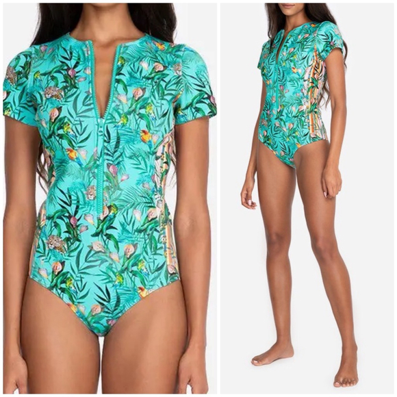 NEW Women's Johnny Was Taina Neoprene Swimsuit Front Zipper S Green Multi