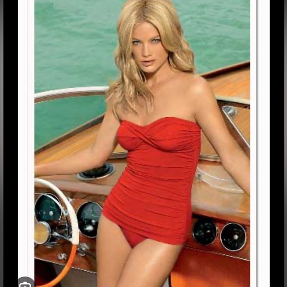 Red Jantzen bone piece Swimsuit skirted swimdress retro rockabilly pinup doll