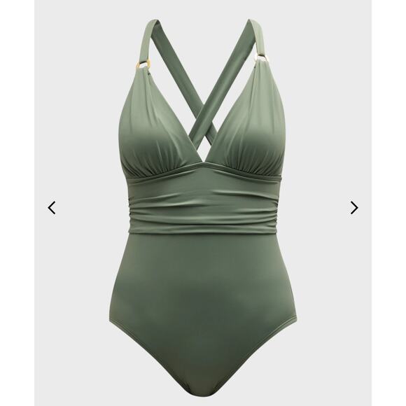 Tommy Bahama Paradise Fronds V-Neck One-Piece Swimsuit Tea Leaf Size 8 NWT