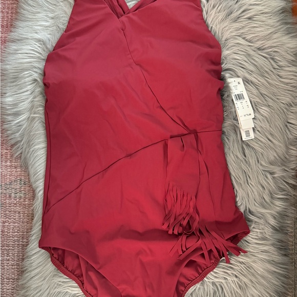 AMORESSA Banda Sashay Paprika Maroon Red Swimsuit Tassels Cups Sz 12 EU 42 NWT
