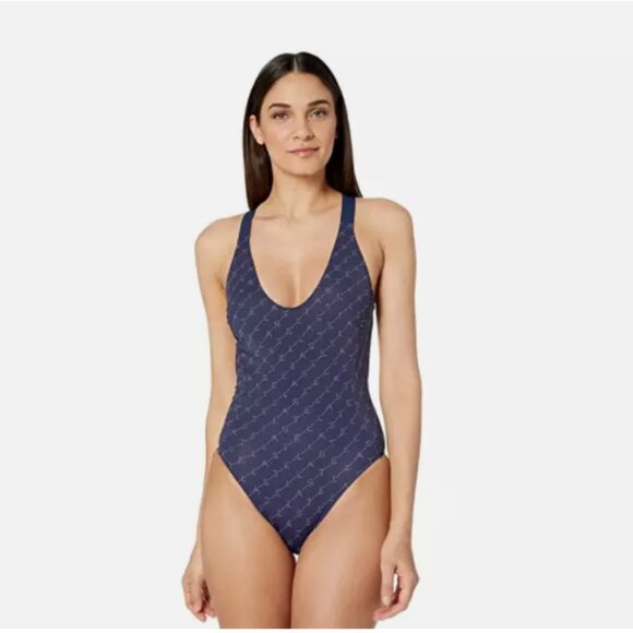 Stella McCartney Stella Monogram One Piece Swimsuit Blue/Cream Size XS 00539