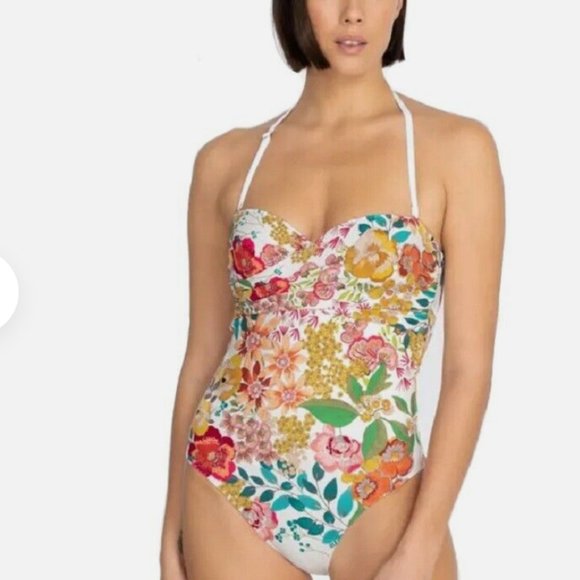 Johnny Was Twist Bra One-Piece Swimsuit Floral Print $218 CSW6822-D NWT
