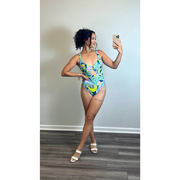 Show Me Your Mumu One Piece Swimsuit in Go Go Geo Medium Cutout Ring Front Swim