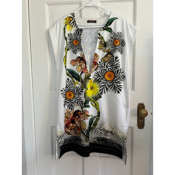 Robert Cavalli Beachwear Japanese Inspired Floral Coverup Dress Women's XL White
