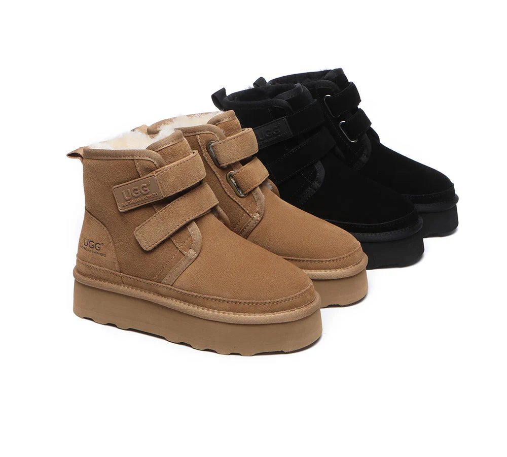 australian shepherd ugg boots women sheepskin wool hook and loop platform vigour