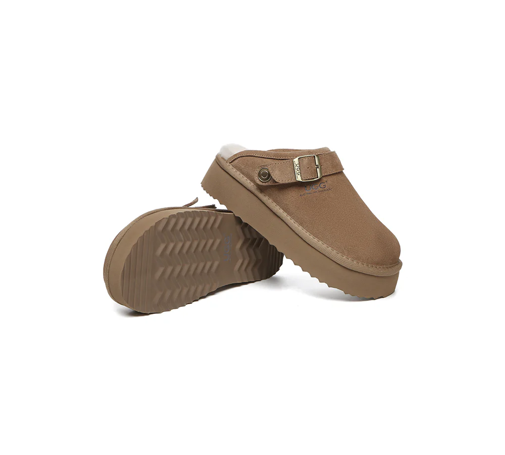 australian shepherd ugg slippers sheepskin wool adjustable strap platform sadie