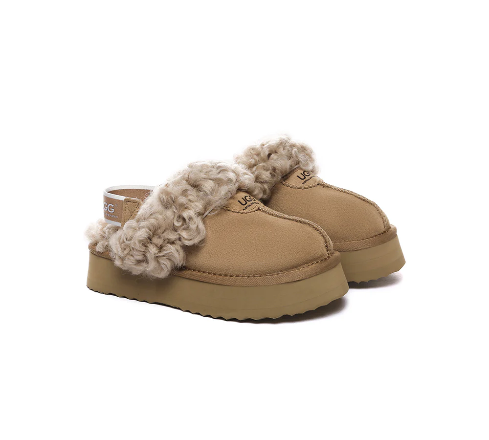 australian shepherd ugg slippers women removable strap slingback platform waffle curly