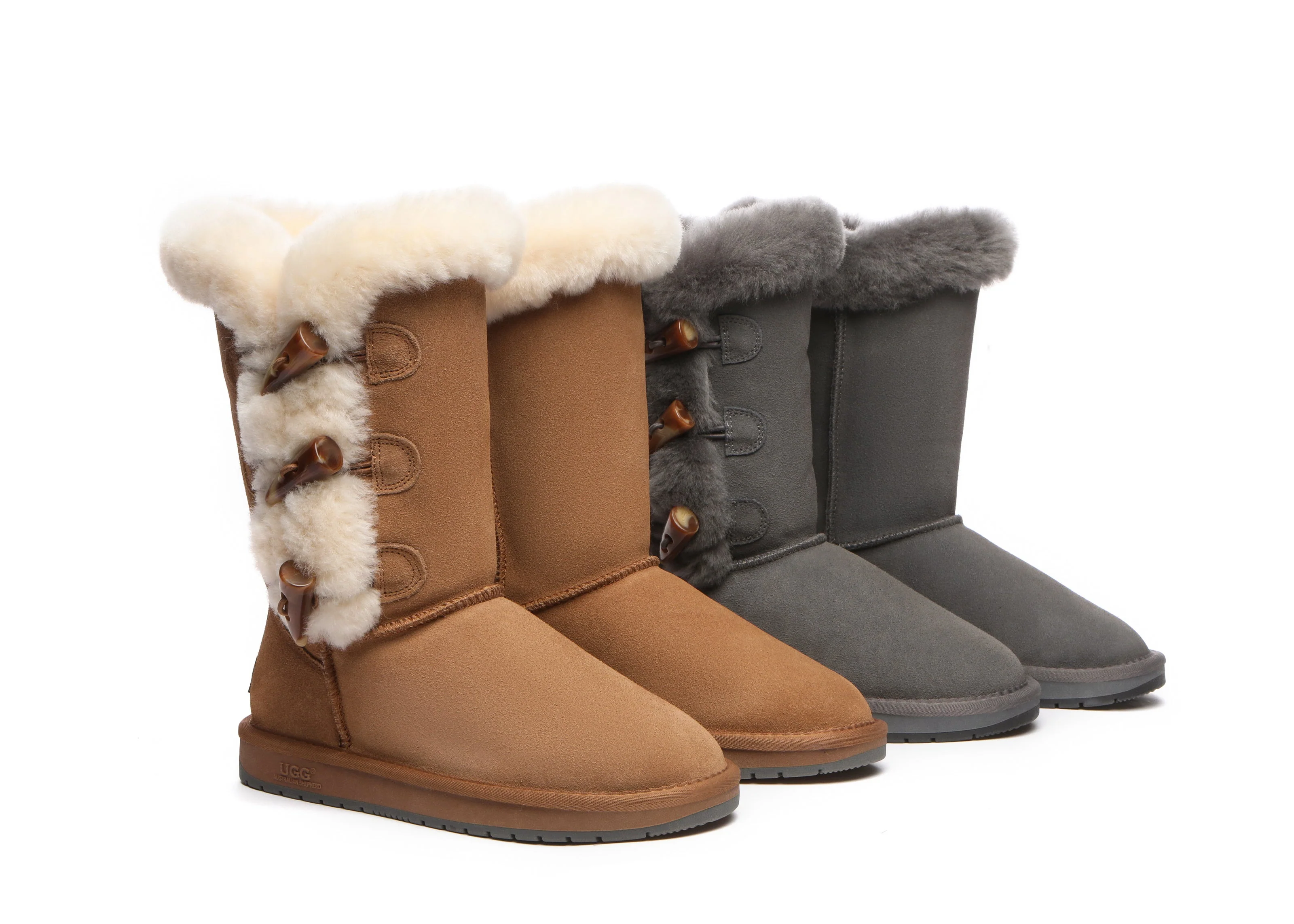 australian shepherd ugg boots women sheepskin wool horn toggle closure tall tamari