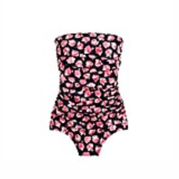 NWT-4-J.Crew Ruched bandeau one-piece swimsuit in watercolor rose print