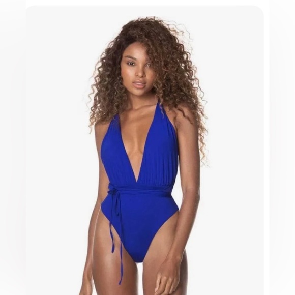 Maaji Royal Blue Safari Plunge Reversible One Piece Swim Suit, Medium, $158