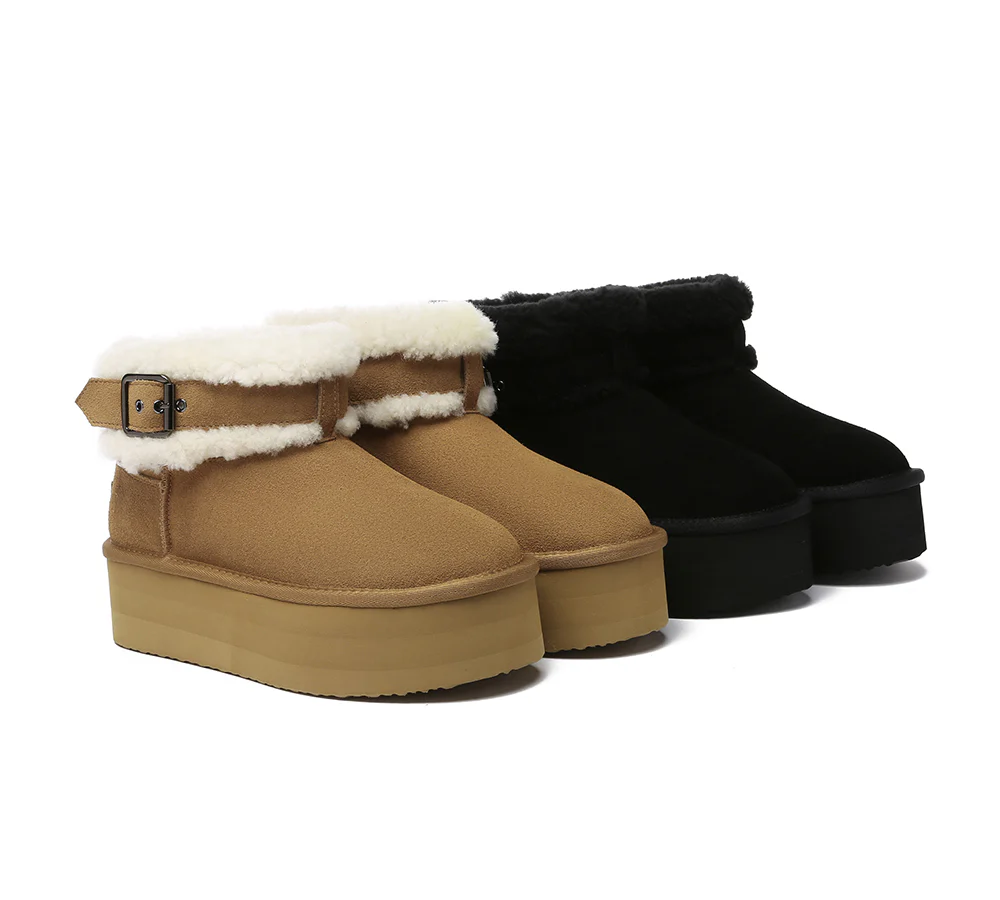 ugg everau ugg boots sheepskin wool adjustable buckle ankle platform ula