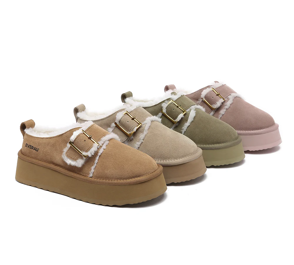 everau ugg slippers sheepskin wool adjustable buckle ankle platform tobias
