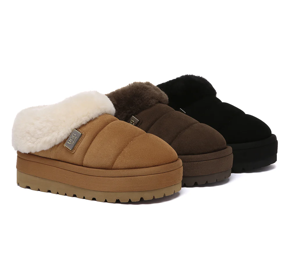 ugg everau ugg slippers women sheepskin wool collar ankle platform ulrika