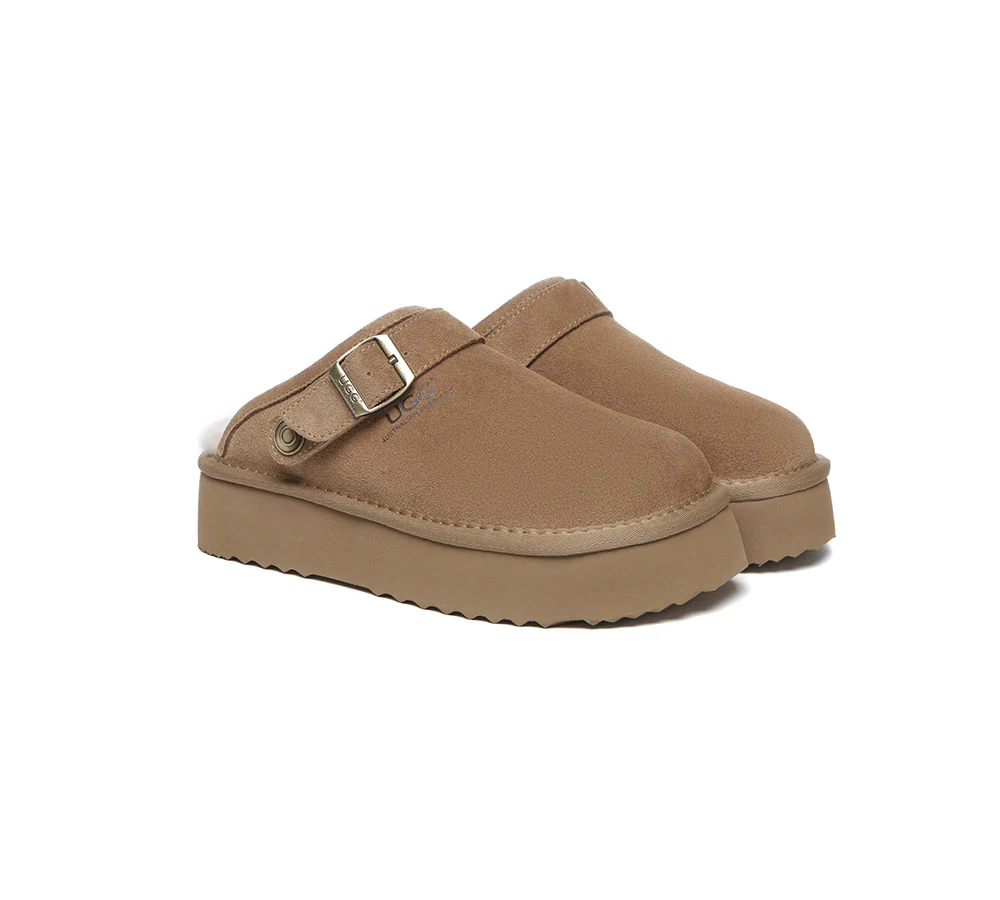 australian shepherd ugg slippers sheepskin wool adjustable strap platform sadie