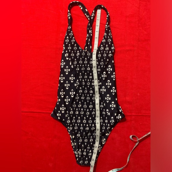 Tori Prayer Black & Beige Patterned Lace-up Back One Piece Swimsuit Bathingsuit