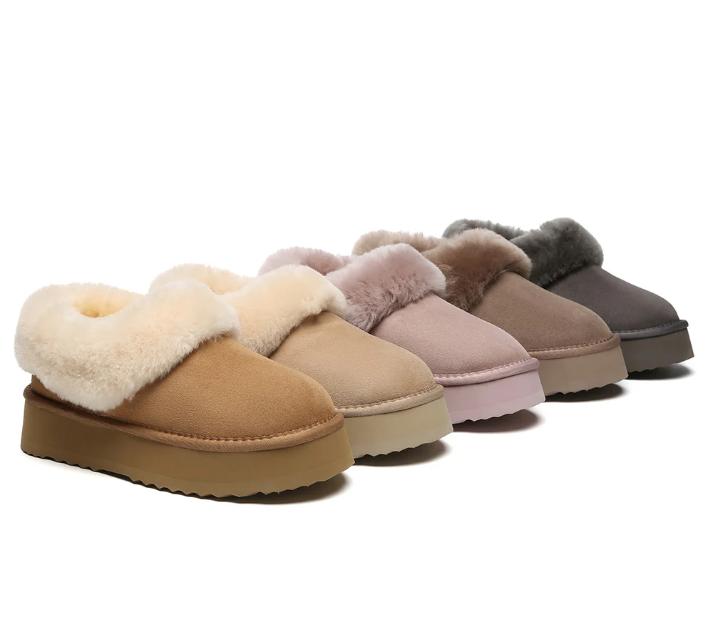australian shepherd ugg slippers women sheepskin wool collar ankle platform clarrie