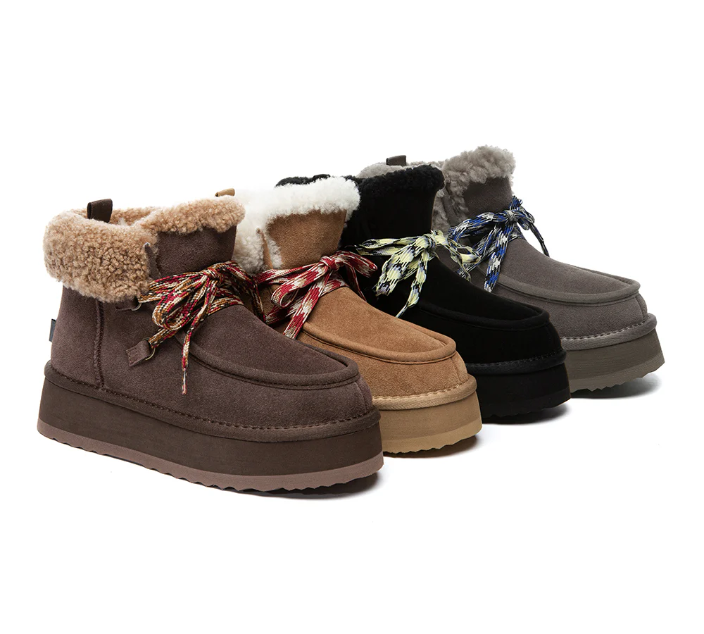 ugg everau ugg boots women sheepskin wool lace up ankle platform honour