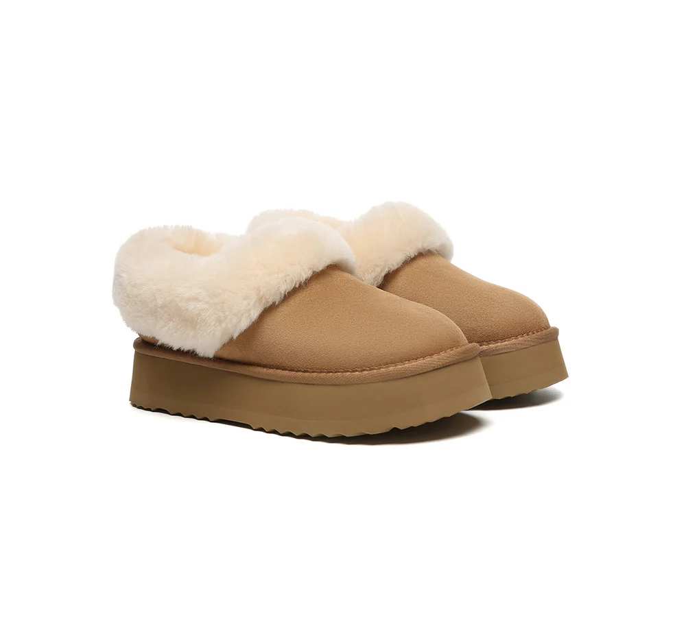 australian shepherd ugg slippers women sheepskin wool collar ankle platform clarrie