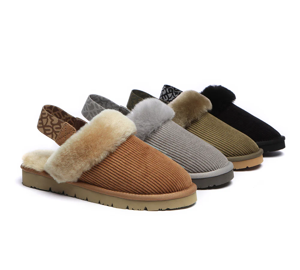 everau ugg slippers women sheepskin wool removable strap slingback corduroy