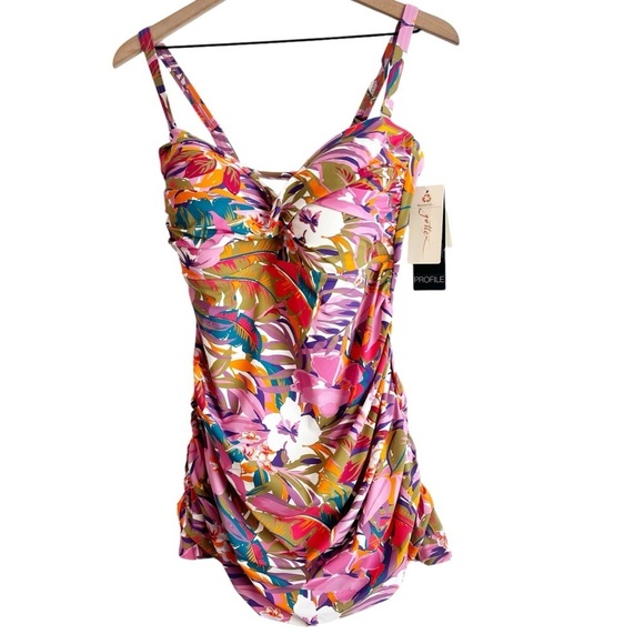 GOTTEX SWIMWEAR FLORAL COLOFUL BANDEAU SWIM WOMEN DRESS SIZE 20W USA NWT
